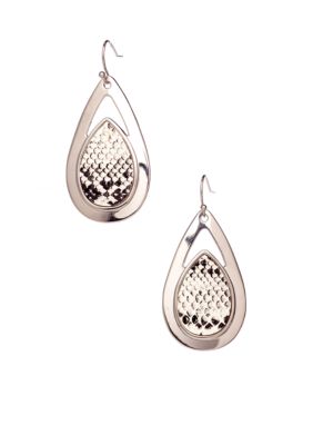 New Directions Black/White Snakeskin Teardrop Earrings