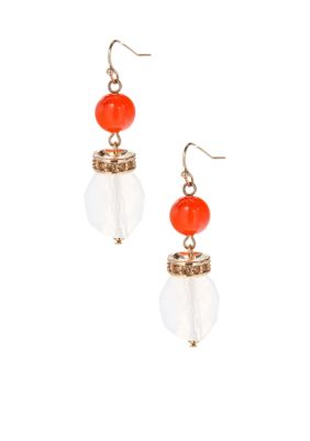 New Directions Coral and White Double Drop Pave Earrings