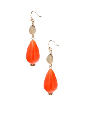 New Directions Coral and Gold Tone Double Drop Earrings