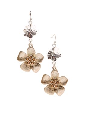 New Directions Two Tone Metal Flower Drop Earrings