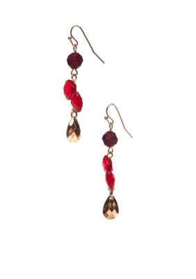 New Directions Red Multi and Goldtone Faceted Bead Linear Earrings