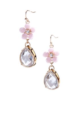 New Directions Flower and Crystal Drop Earrings