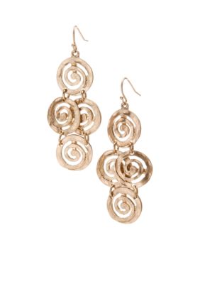 New Directions Worn Gold Swirl Chandelier Earrings