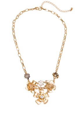 New Directions Metal Flower and Crystal Statement Necklace