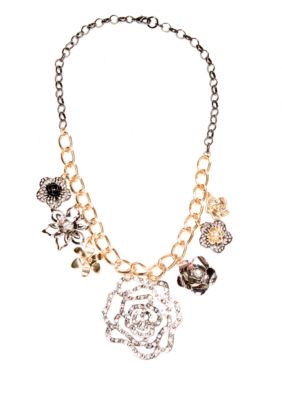 New Directions Crystal and Metal Flower Drop Necklace