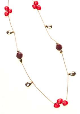 New Directions Red Multi and Goldtone Faceted Bead Illusion Necklace