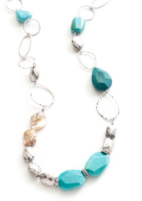 New Directions Turquoise and Silvertone Long Single Strand Necklace