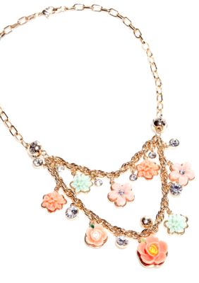 New Directions&reg; Flower and Crystal Stone Two Row Necklace