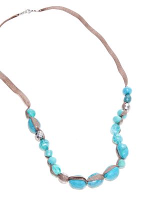 New Directions Long Graduated Bead and Ribbon Necklace