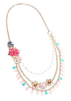 New Directions&reg; Beaded Flower and Crystal Long Multi Row Necklace