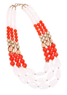 New Directions Coral and White Multi Row Necklace
