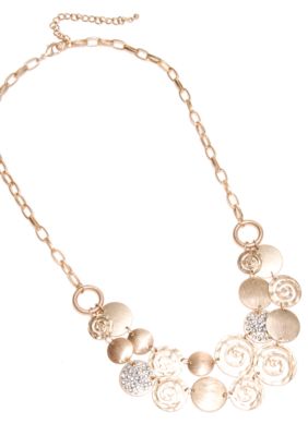 New Directions Worn Gold and Pave Swirl Statement Necklace