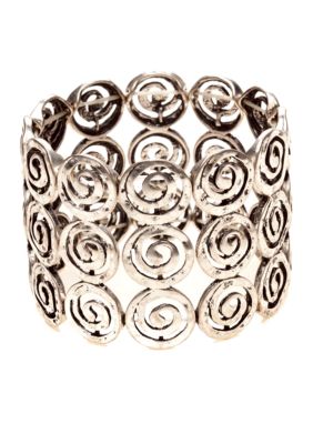 New Directions&reg; Worn Silver Swirl Stretch Bracelet