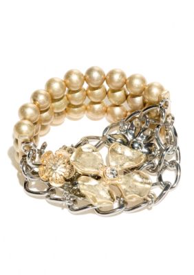 New Directions Metal and Crystal Flower Stretch Bracelet