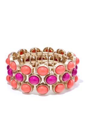 New Directions Pink and Orange Multi Row Stretch Bracelet