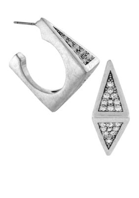 BCBGeneration Silver Tone Square Stone Hoop