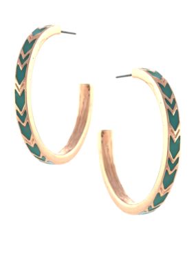 BCBGeneration Rose Gold and Blue Chevron Open Hoop Earrings