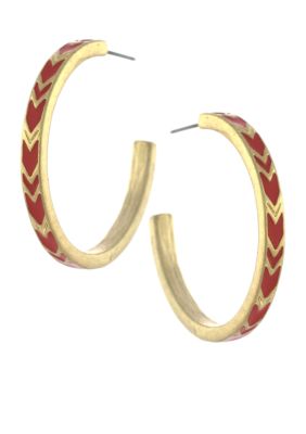 BCBGeneration Gold and Red Chevron Open Hoop Earrings