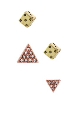 BCBGeneration Dice and Triangle Gold Stud Duo Earrings
