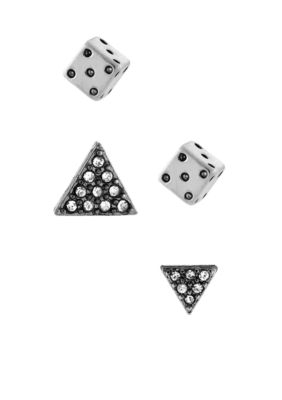 BCBGeneration Silver Dice and Triangle Stud Duo Earring Set
