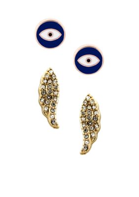 BCBGeneration Blue Eye and Gold Wing Earring Duo Set