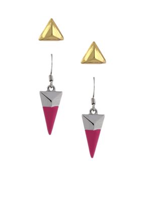 BCBGeneration Two Tone Geometric Stud and Pink Drop Earring Duo Set