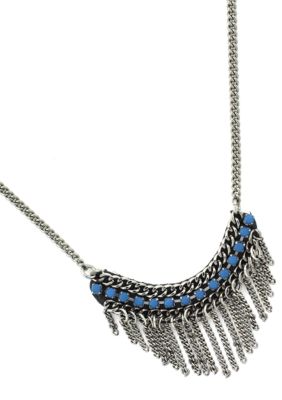 BCBGeneration Flirty Fringe Blue Stone Collar Necklace