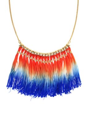 BCBGeneration Coral and Blue Dip Dye Tassel Necklace