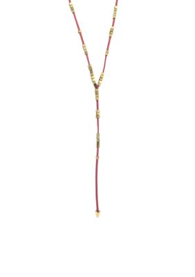 BCBGeneration Coral and Gold Cube Y-Necklace