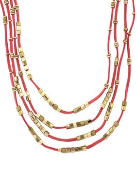 BCBGeneration Coral and Gold Suede Cube Necklace