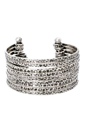 BCBGeneration Open Textured Silver Cuff Bracelet