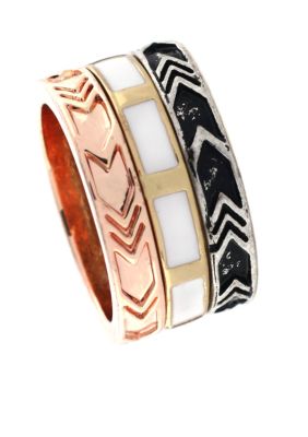 BCBGeneration White and Rose Gold Stacked Ring Set