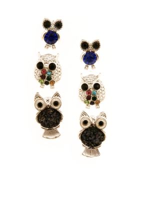 Red Camel Owl Trio Earrings