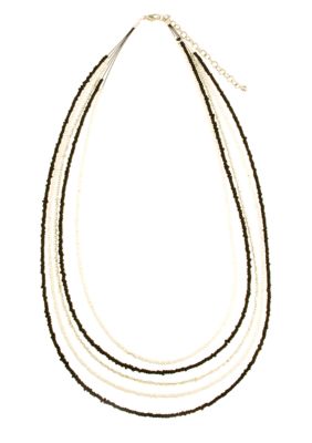 Red Camel Black, Clear and White Multistrand Seedbead Necklace