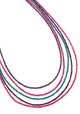 Red Camel Purple, Blue and Pink Multistrand Seedbead Necklace