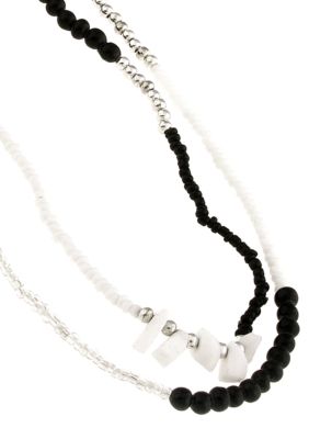 Red Camel Black, White, Silver and Clear Seedbead Necklace