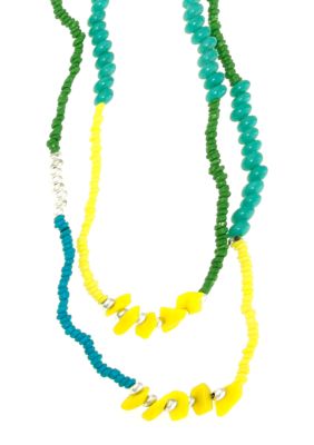 Red Camel Blue, Turquoise, Yellow and Green Seedbead Necklace