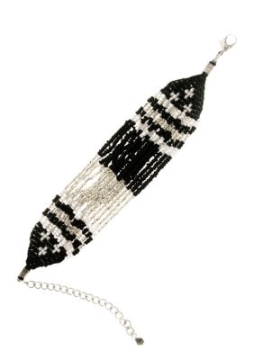 Red Camel Black, White and Clear Seedbeads Bracelet