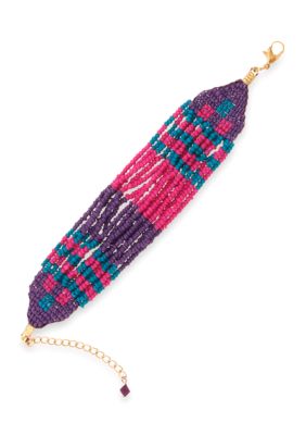 Red Camel Pink, Purple and Blue Seedbeads Bracelet