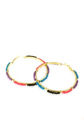 Red Camel Purple, Blue, Pink and Black Seedbead Hoop Earring