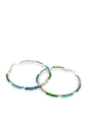 Red Camel Blue, Turquoise and Green Hoop Earring