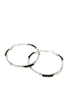 Red Camel Clear, Silver, White and Black Seedbead Hoop Earring