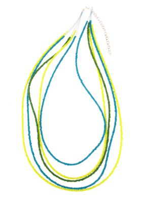 Red Camel Blue, Turquoise and Green Seedbead Necklace