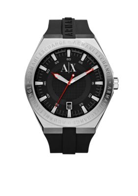 Armani Exchange AX Men's Round Black Dial with Black Silicone Strap Watch