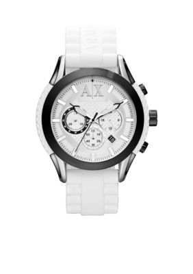 Armani Exchange AX Men's White Silicone and Black Stainless Steel Chronograph Watch