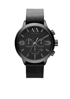 Armani Exchange AX Mens Grey Stainless Steel and Black Leather Chronograph Watch