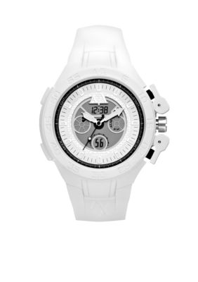 Armani Exchange AX Mens White Silicone Analog-Digital Watch