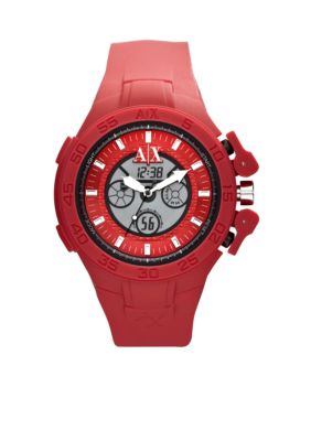 Armani Exchange AX Men's Red Silicone Analog Digital Chronograph Watch