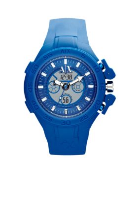 Armani Exchange AX Men's Blue Silicone Analog Digital Chronograph Watch