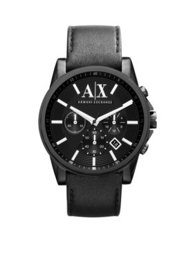 Armani Exchange AX Men's Round Black Chornograph with Black Leather Strap Watch
